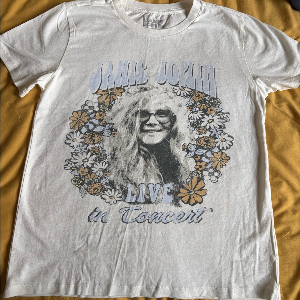 White Graphic T-Shirt Concert Janis Joplin